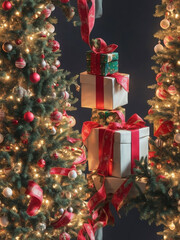 View of beautifully decorated Christmas tree. Generative AI. free Stock Photo
