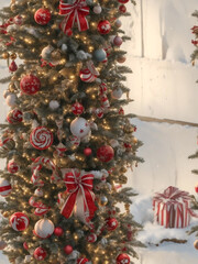 View of beautifully decorated Christmas tree. Generative AI. free Stock Photo