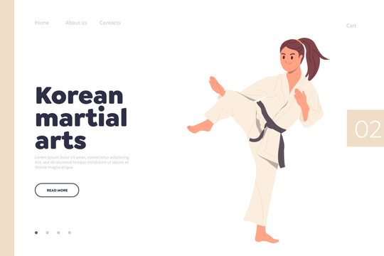 Korean martial arts for female athlete training online service landing page design template