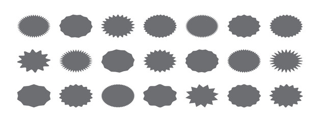 Star burst shape, starburst sticker, oval badge for price, sale label vector icon, seal tag isolated on white background. Award, achievement, medal set. Simple illustration