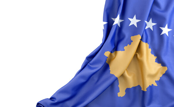 Kosovo flag isolated on white, Kosovo flag, three dimensional render,  isolated on white, Kosovo
