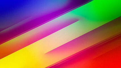 Multicolor abstract geometric gradient background for design. Blue, green, red, purple, yellow. Stripes, lines. Grainy, noisy, rough. Template for poster header, banner design