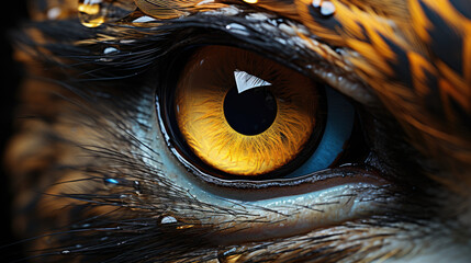 Owl eye close-up with macro detail - obrazy, fototapety, plakaty