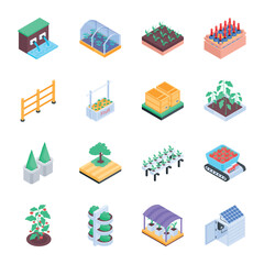 Organic Food and Smart Farming Isometric Icons  

