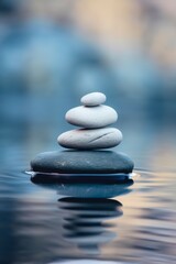 Obraz na płótnie Canvas Balanced stack of zen stones on a pond 