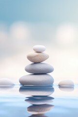 Fototapeta na wymiar Balanced stack of zen stones on a pond 
