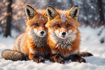 Fototapeta premium A Cute fox on the snow during winter season. ai generative