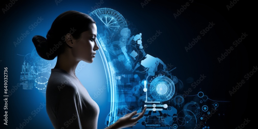 Poster Womans Silhouette Contemplating an Icon, Articulating Technological, Theoretical, and Technical Understanding in a Visual Communication Style