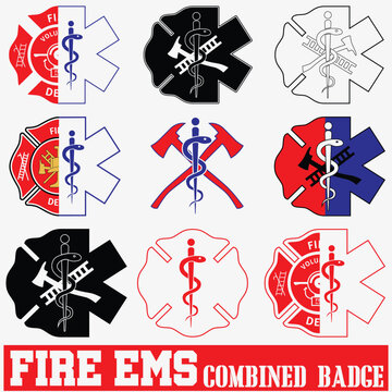 Fire EMS Badge Svg Bundle, Fire Department Logo, Paramedic Firefighter Set, Fire Medic EMT Patch vector