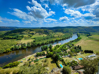Beautiful view from belvedere of the Chateau de Marqueyssac, a 17th-century chateau built on a...