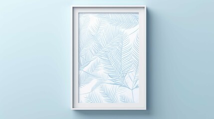 Blank Photo Frame for text, notebook on pastel blue background wall