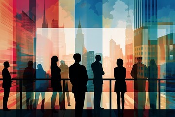 Silhouette of business people on the background of skyscrapers - 649036138