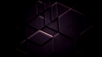 Illustration of a dark background with illuminated interlaced geometric shapes with effects