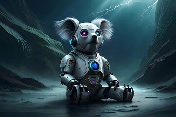 Robot Koala,  biomechanical cyborg animal, robotic, futuristic technology, generative AI - obrazy, fototapety, plakaty