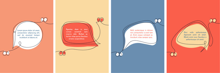 One line continuous quote banners. Free handwritten speech bubbles design, decorative quotes posters or ad flyers. Decent marketing vector elements