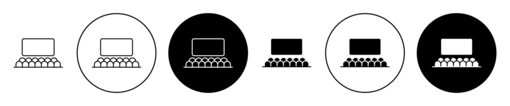 cinema hall icon set in black filled and outlined style. suitable for UI designs