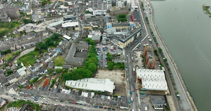 Bird's eye view of the city of Wexford, Ireland 4k