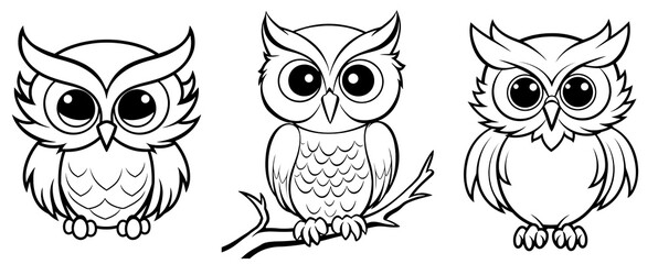 Cute owl simple thick lines kids or preschool children cartoon coloring book pages. Generative AI