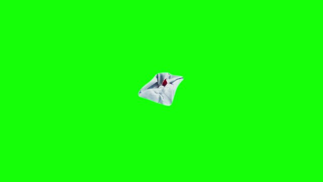 Big letter V on vinous rectangle stop motion animation of paper crumple looping on green screen. Theme alphabet and letters used as logo or symbol of brand. Minimalistic cartoon stopmotion typography