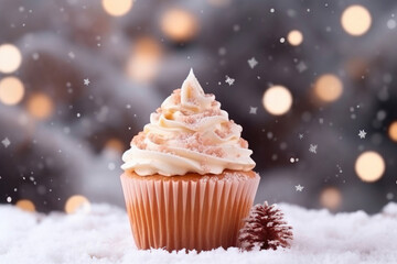Winter Vibes: Tempting Cupcake on a Table