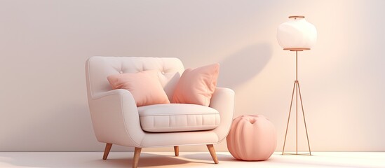 a white background armchair with soft lighting and two pillows