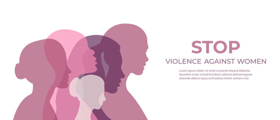 Horizontal banner with silhouettes of women.International Day for the Elimination of Violence Against Women.Vector illustration.
