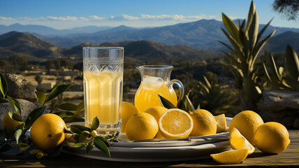 Lemons, thirst quenching fresh water and lemon - obrazy, fototapety, plakaty