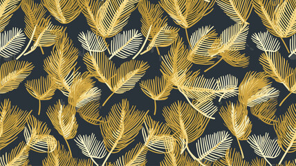 Golden plants pattern. Modern hand-drawn design with leaves on a pattern for fabrics, wallpapers, textiles.