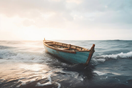 Wooden Boat in a Tempestuous Sea