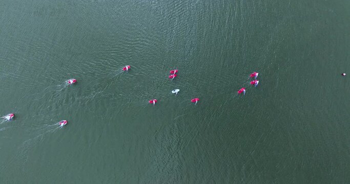 Sailboats compete in a summer race 4k