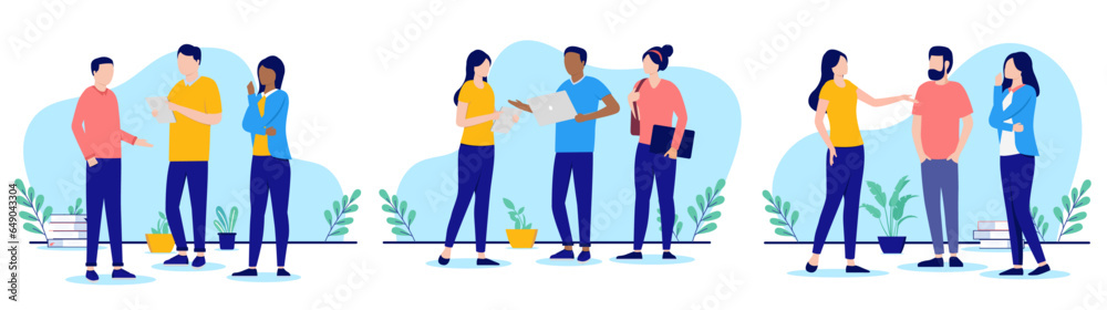 Leinwandbilder work talk vector collection - set of illustrations with people in office having conversation and dis