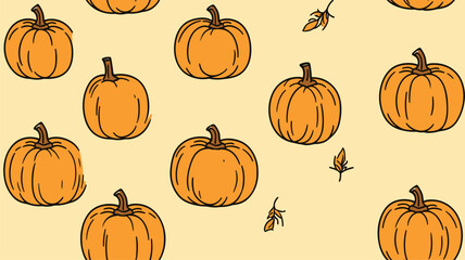 Pattern of drawn pumpkins. Doodle pumpkins on a pattern for textiles, wallpapers, halloween decor.
