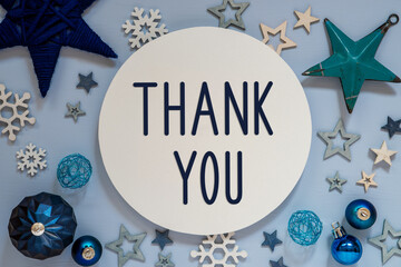 Blue Christmas Decor With Text Thank You