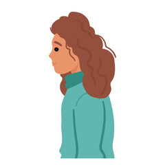 Woman With Brown, Curly Hair Stands In Profile View, Her Locks Framing Her Face Gracefully As She Gazes Ahead