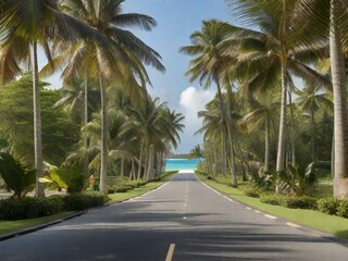 a road lined with palm trees and bushes