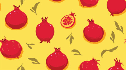 Pomegranate pattern. Whole pomegranate on a yellow background. Illustration for fabric, wallpaper, poster.