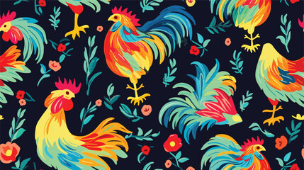 roosters pattern. Bright pattern for textiles and decor. Color pattern. 
