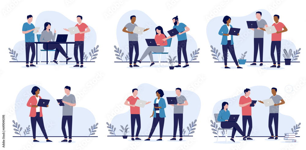 Leinwandbilder people working in office vector collection - set of illustrations with businesspeople using computer