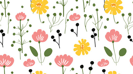 Simple floral pattern in freehand style. Cute pattern for textile, wallpaper, background. Vector illustration. 