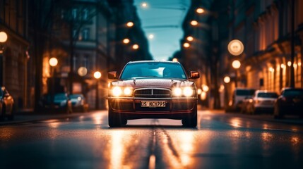 Night Speed: Urban Traffic Commotion in City Streets with Cars, Lights & Motio, generative AI - obrazy, fototapety, plakaty