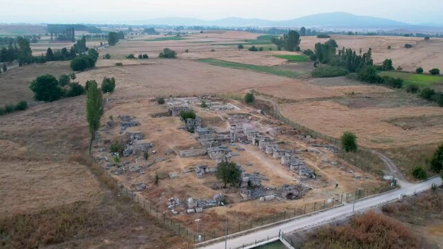 Aizonai antic city ruins with Zeus temple. Aizanoi ancient city in Cavdarhisar, Kutahya, Turkey.