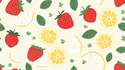 Strawberry and lemon pattern. Vector seamless fruit pattern for textiles, wallpapers, fabrics, wrapping paper, scrapbook.