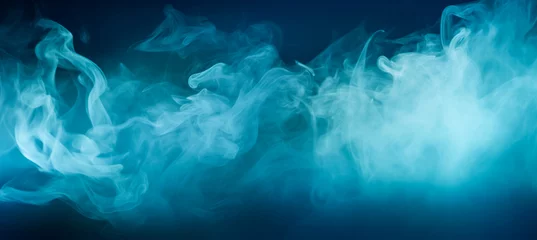 Foto op Plexiglas Verzaubernde Bühne mit bläulichem Nebel im Hintergrund – mystische Atmosphäre und dramatische Wand, AI-Generiert © Infini Craft