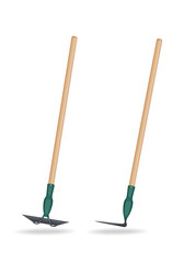 Garden hoe. Agricultural tool for weeding a vegetable garden. Vector icon isolated on white