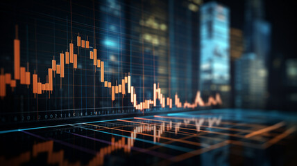 forex chart on cityscape background with skyers wallpaper double exposure. financial research concept.