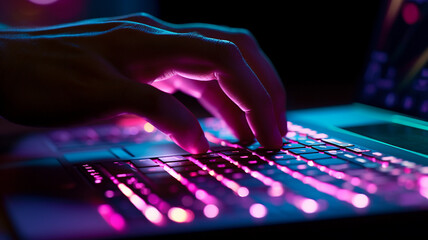 hands typing on keyboard on computer keyboard with light background. internet technology concept. - obrazy, fototapety, plakaty
