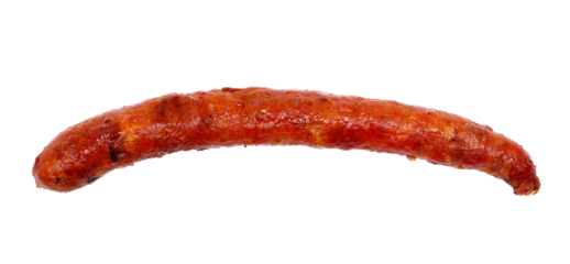 Fried sausages isolated on white, top view