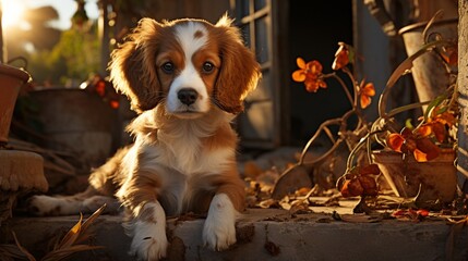 A captivating image of a Ruby Cavalier King Charles Spaniel at the door, eagerly awaiting the return of its owner, evoking feelings of loyalty and devotion.