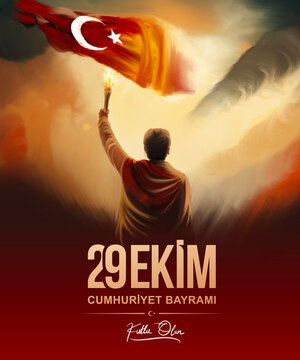 October 29 1923: Translation: 29 October Turkey Republic Day, happy holiday illustration. (Turkish: 29 Ekim Cumhuriyet Bayrami Kutlu Olsun)