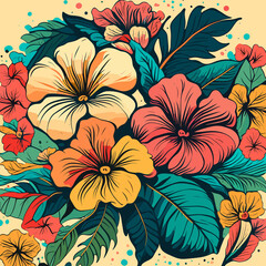 tropical art beauty of nature with a colorful hibiscus pattern in a whimsical and playful drawing style, featuring the exotic flowers in bold and striking designs that will add a pop generative AI